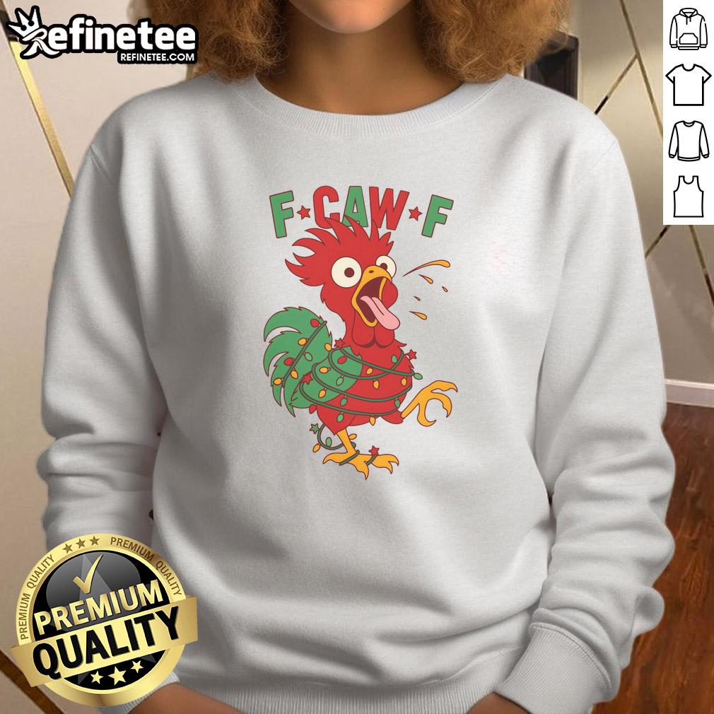 Funny F-CAW-F Christmas Santa Crow Sweatshirt featuring a playful crow in a Santa hat, perfect for holiday cheer.