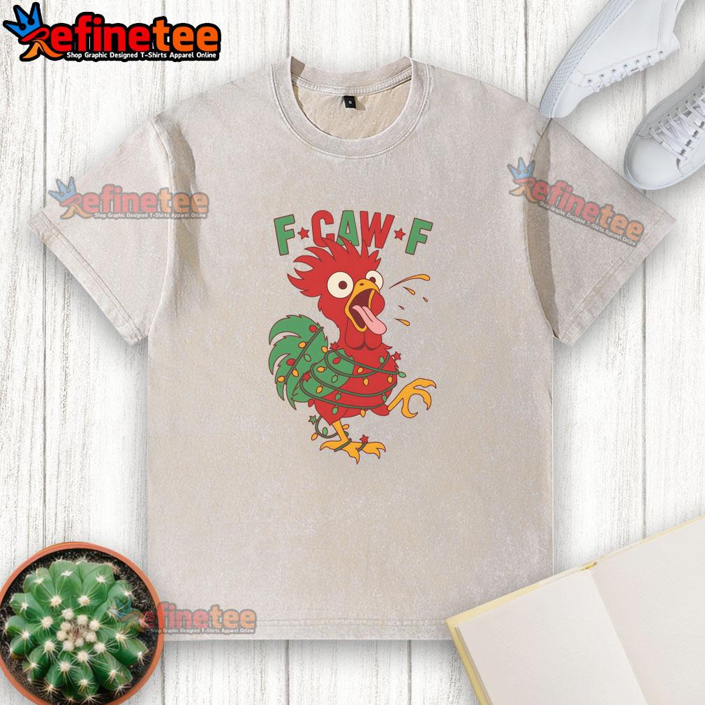 Funny F-CAW-F Christmas Santa Crow T-Shirt design featuring a whimsical crow in a Santa hat, perfect for festive humor.
