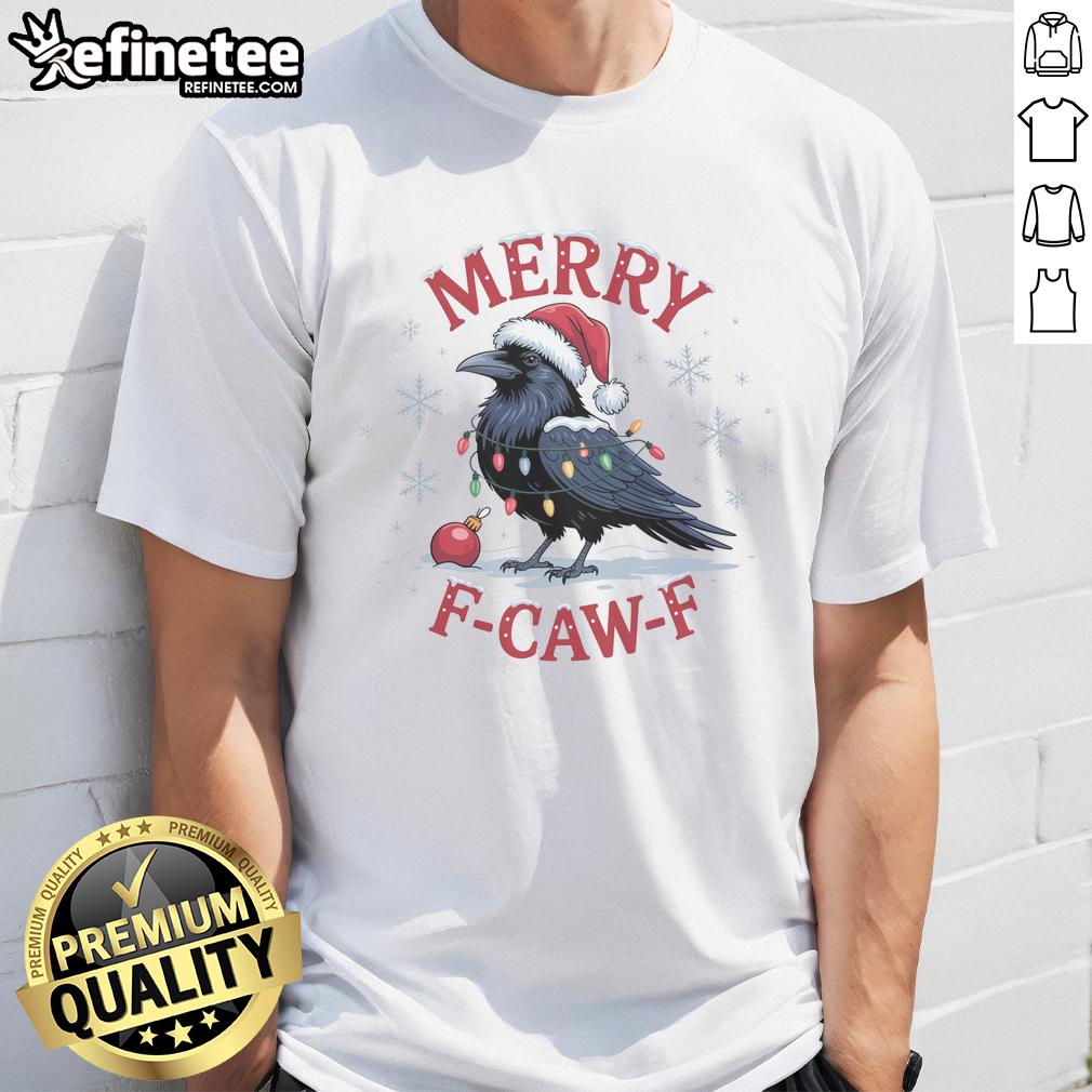 Funny Merry F-Caw-F Crow Christmas X-Mas T-Shirt featuring a humorous crow graphic and festive design.