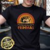 Funny Merry Fishmas Christmas T-Shirt featuring a retro sunset and fishing theme, perfect for anglers celebrating the holidays.