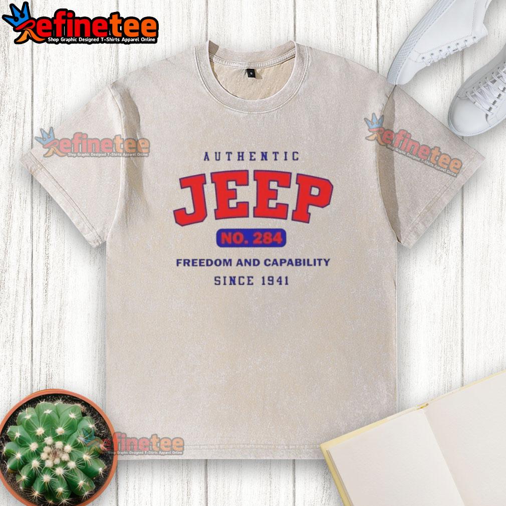 Good Authentic Jeep No. 284 washed t-shirt showcasing freedom and capability since 1941, perfect for Jeep enthusiasts.
