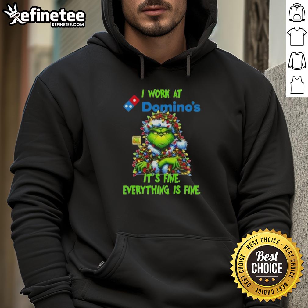 Good Grinch Christmas Tree hoodie with 'It's fine, everything is fine' design, perfect for festive holiday wear.