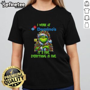 Good Grinch Christmas Tree tee featuring 'It's fine, everything is fine' design for ladies, perfect for festive cheer.