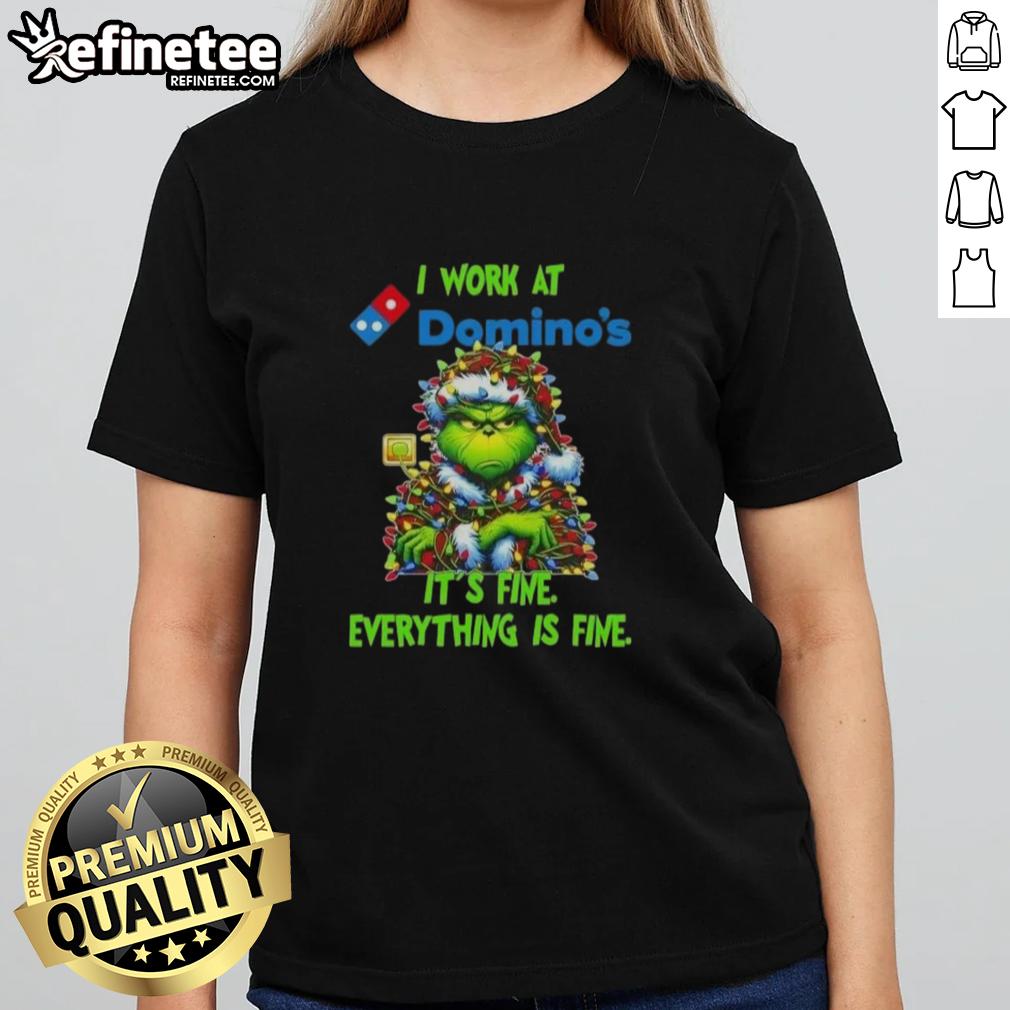 Good Grinch Christmas Tree tee featuring 'It's fine, everything is fine' design for ladies, perfect for festive cheer.