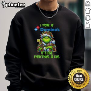 Alt Text: Cozy 'Good Grinch Christmas Tree' sweatshirt featuring I work at it's fine, everything is fine design on display.