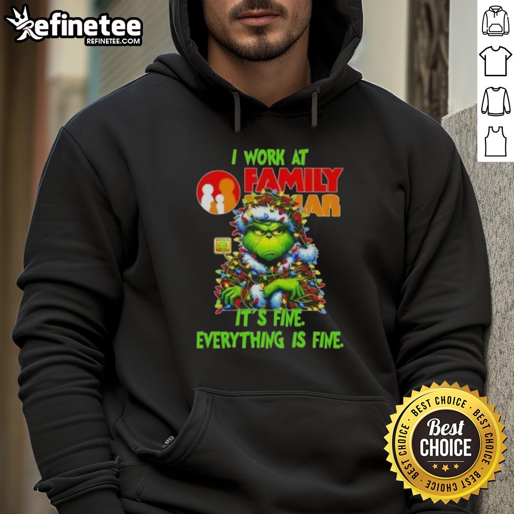 Cozy hoodie featuring 'Good Grinch Christmas Tree' design, perfect for festive vibes at Family Dollar. I work here, it's fine!