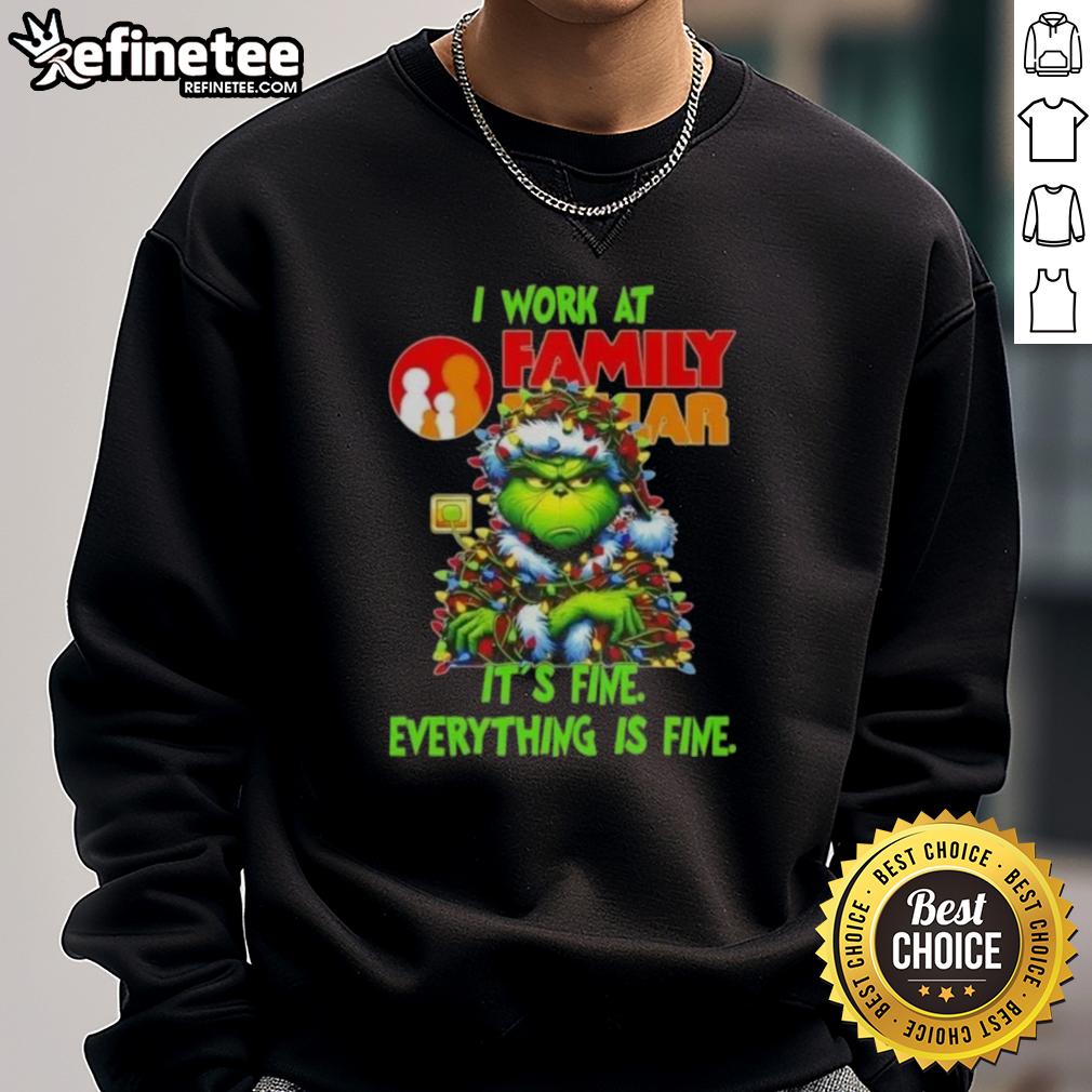 Cozy sweatshirt featuring a festive Grinch Christmas tree design, perfect for holiday cheer from Family Dollar.