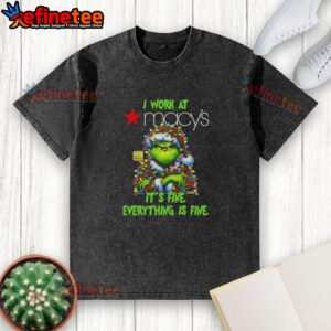 Alt Text: Good Grinch Christmas Tree t-shirt from Macy's featuring 'It's Fine, Everything is Fine' design for holiday cheer.
