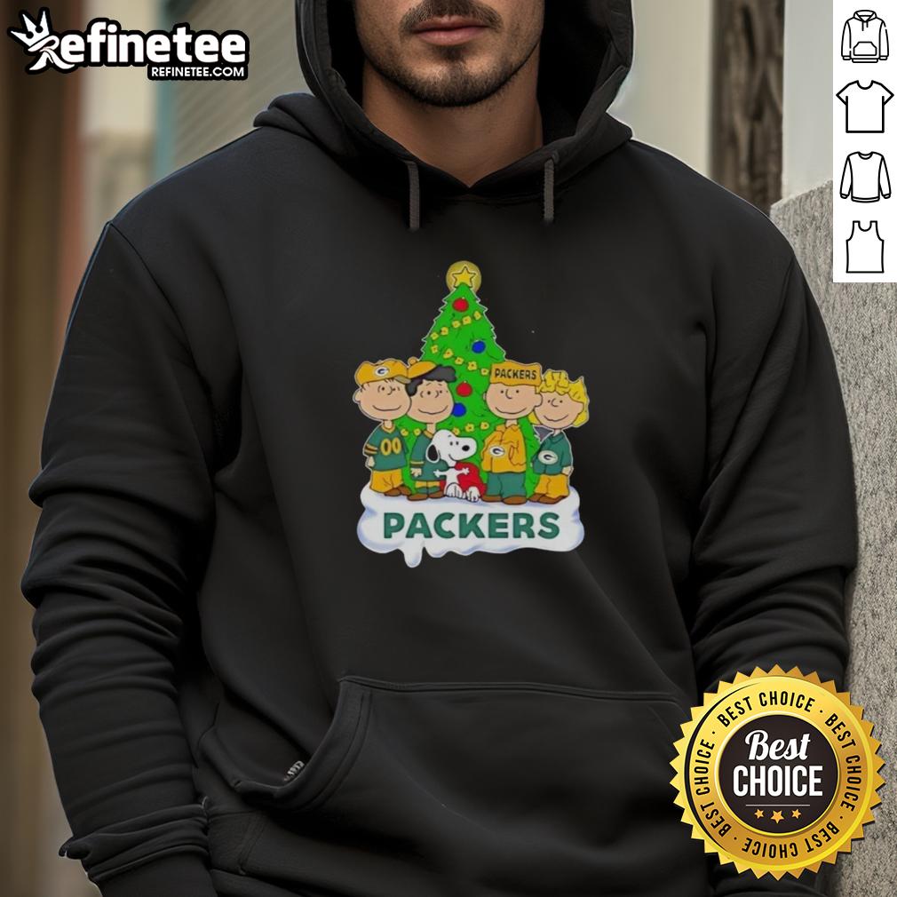 Good Peanuts characters Christmas hoodie featuring Green Bay Packers design, perfect for festive football fans.