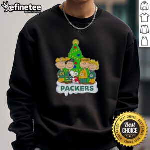 Alt Text: Good Peanuts Characters X Green Bay Packers Christmas Sweatshirt featuring festive designs and team spirit.