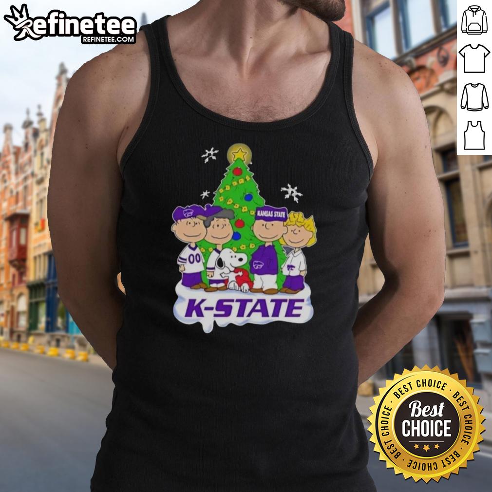 Good Peanuts characters in Kansas State Wildcats Christmas tank top, perfect for festive holiday celebrations.