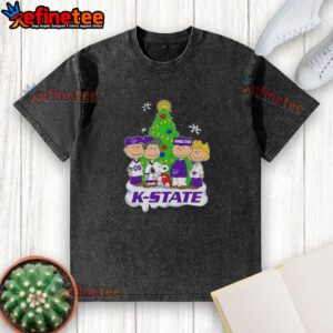 Good Peanuts Characters X Kansas State Wildcats Christmas Washed T-Shirt featuring festive designs for fans.