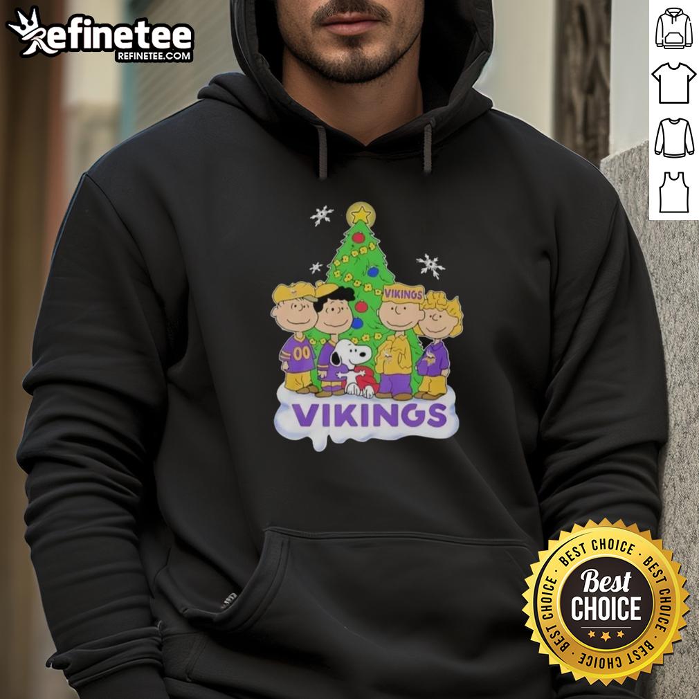 Good Peanuts characters in Minnesota Vikings Christmas hoodie, perfect for festive fans and holiday cheer. Ideal gift!