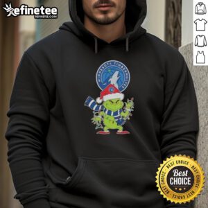 Holiday hoodie featuring Nice 2025 Minnesota Timberwolves design with Grinch and Santa hat for festive fans.