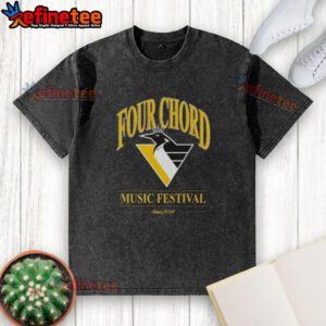 Alt Text: Vintage washed t-shirt featuring the Nice Four Chord Music Festival logo and Pittsburgh Penguins NHL design.