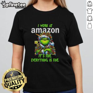 Alt Text: Nice Grinch Christmas Tree tee for women, featuring 'It's fine, everything is fine' design, perfect for festive fun.