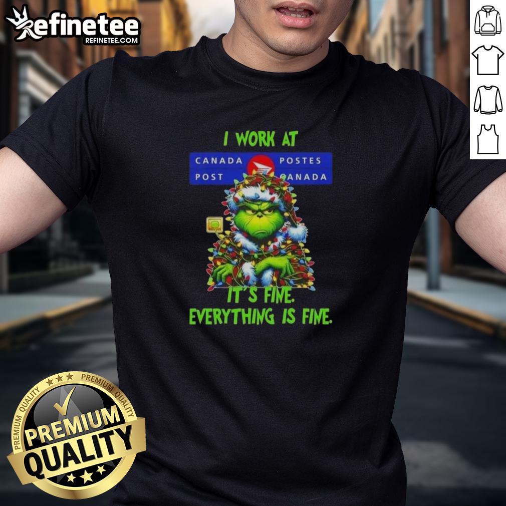 Nice Grinch Christmas Tree T-Shirt featuring 'It's Fine, Everything Is Fine' design, perfect for holiday cheer and gifting.
