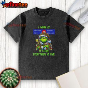 Alt Text: Nice Grinch Christmas Tree shirt design featuring 'I work at it's fine, everything is fine' slogan, perfect for the holidays.