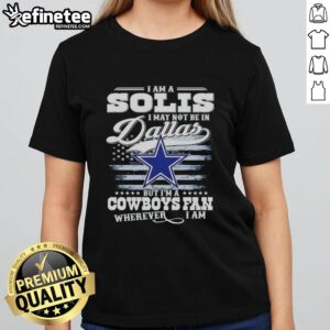 Stylish ladies tee featuring 'I'm a Cowboys fan wherever I am' design, perfect for Dallas Cowboys supporters.