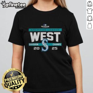 Seattle Mariners 2025 AL West Division Champions ladies tee celebrating MLB postseason success.
