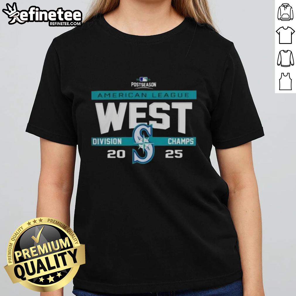 Seattle Mariners 2025 AL West Division Champions ladies tee celebrating MLB postseason success.