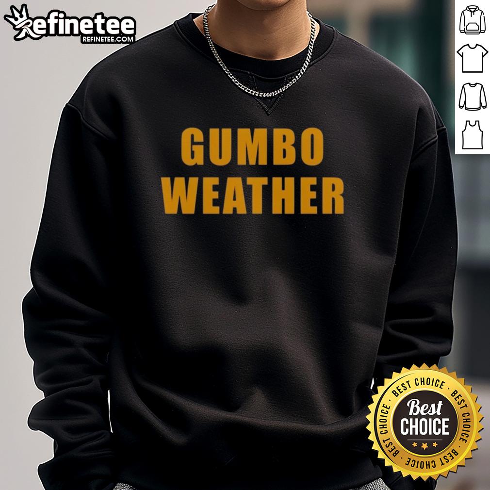 Bob Hebert wearing a stylish Gumbo Weather sweatshirt, showcasing the Nice T design in a cozy outdoor setting.