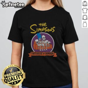 Nice The Simpsons Treehouse of Horror Ladies Tee featuring iconic characters for Halloween-themed fashion.
