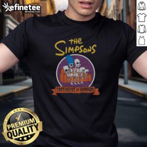 Nice The Simpsons Treehouse of Horror T-Shirt featuring iconic characters and spooky design, perfect for Halloween fans.