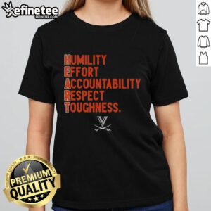 Alt Text: Ladies tee featuring Virginia Cavaliers football H.E.A.R.T. design: Humility, Effort, Accountability, Respect, Toughness.