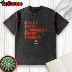 Nice Virginia Cavaliers Football H.E.A.R.T. washed t-shirt featuring values: Humility, Effort, Accountability, Respect, Toughness.