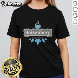 Stylish ladies tee featuring Walter White and Heisenberg graphics with '99% Pure Crystal Meth' design.