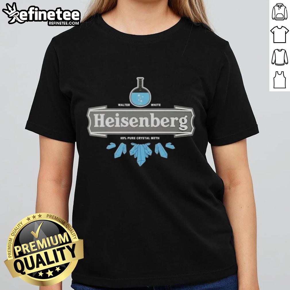 Stylish ladies tee featuring Walter White and Heisenberg graphics with '99% Pure Crystal Meth' design.