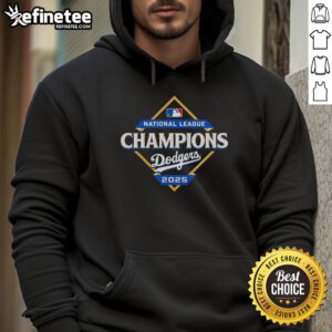 Official Los Angeles Dodgers 2025 National League Champions diamond logo hoodie in blue and white design.