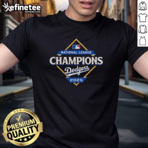 Official Los Angeles Dodgers 2025 National League Champions Diamond Logo T-Shirt featuring bold team graphics.