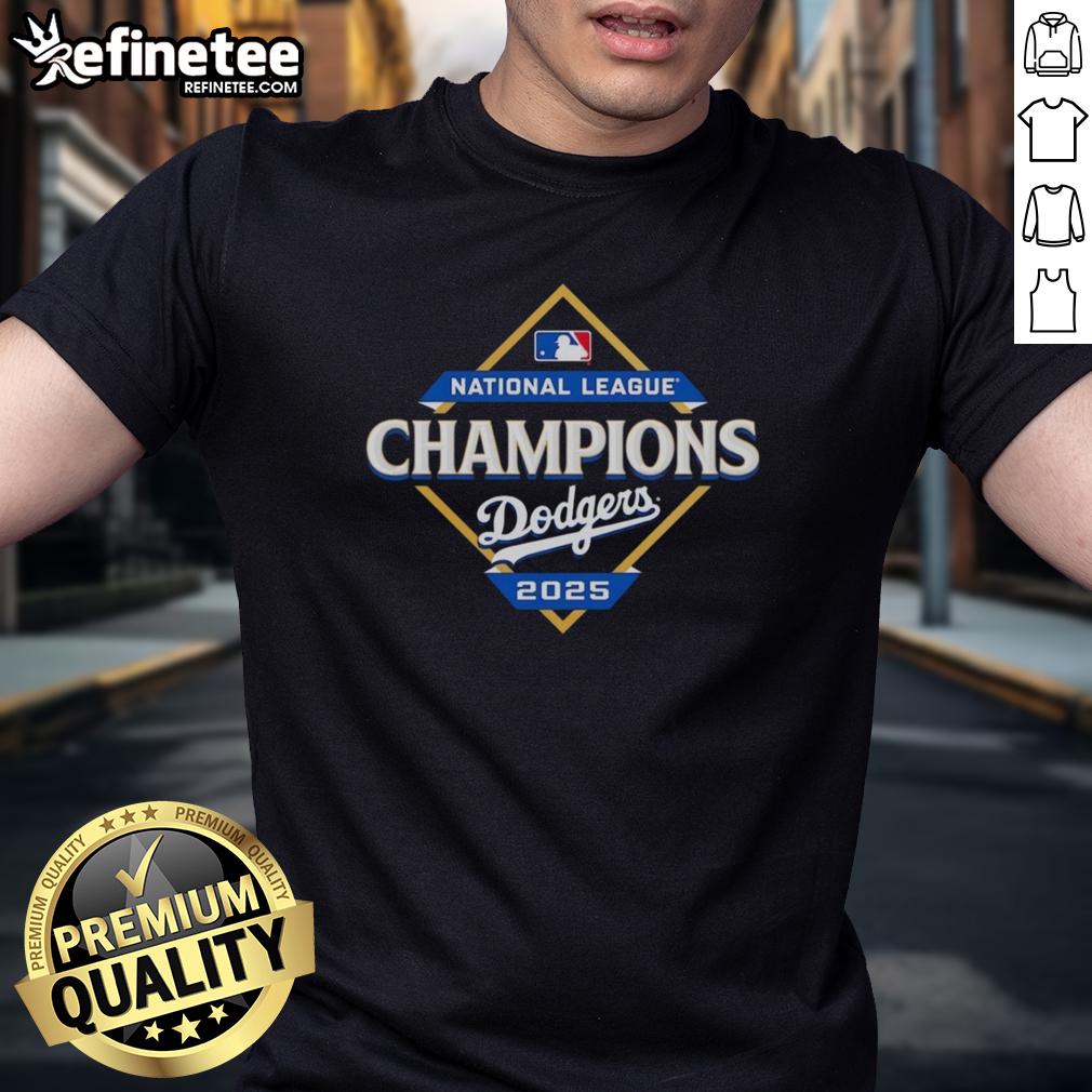 Official Los Angeles Dodgers 2025 National League Champions Diamond Logo T-Shirt featuring bold team graphics.