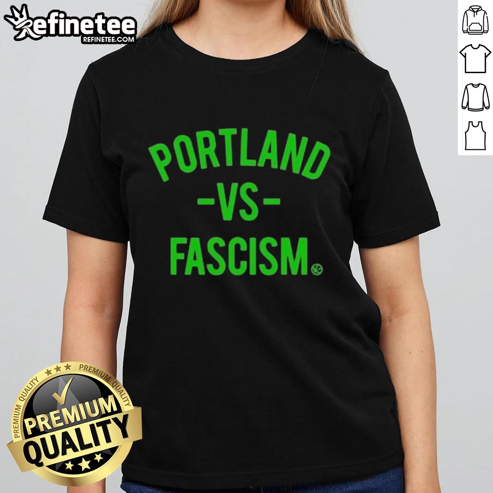 Official Portland Vs Fascism and ICE Ladies Tee showcasing a bold graphic design promoting social justice and activism.