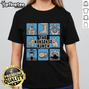 Official The Nonsense Bunch Monty Python and The Holy Grail X The Brady Bunch ladies tee featuring unique graphic design.