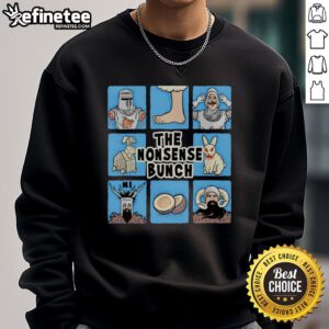 Official The Nonsense Bunch Monty Python and The Holy Grail X The Brady Bunch sweatshirt featuring iconic designs.