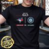 Official Toronto Blue Jays vs Seattle Mariners 2025 ALCS matchup MLB postseason game day T-shirt design featuring team logos.