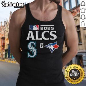 Official Toronto Blue Jays vs Seattle Mariners 2025 ALCS baseball matchup tank top featuring team logos and vibrant design.