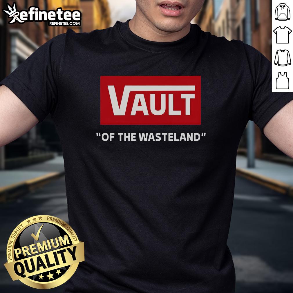 Alt Text: Official Vault Of The Wasteland T-Shirt featuring a retro design and vibrant colors, perfect for fans of the game.