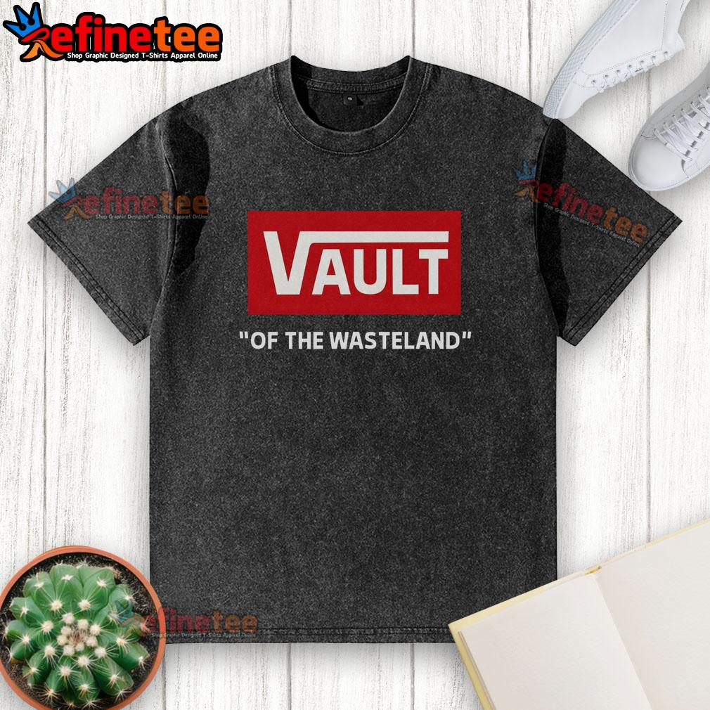 Official Vault of the Wasteland washed t-shirt in vintage style, showcasing unique graphics and soft cotton fabric.
