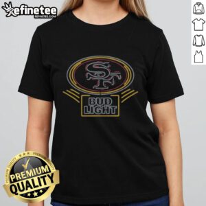 Original Bud Light San Francisco 49ers ladies tee featuring team logo, perfect for game day and casual wear.
