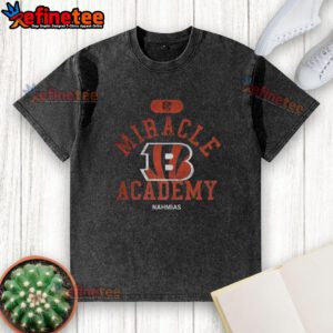 Original Cincinnati Bengals NFL Miracle Academy Nahmias washed t-shirt with vintage logo design, ideal for fans.