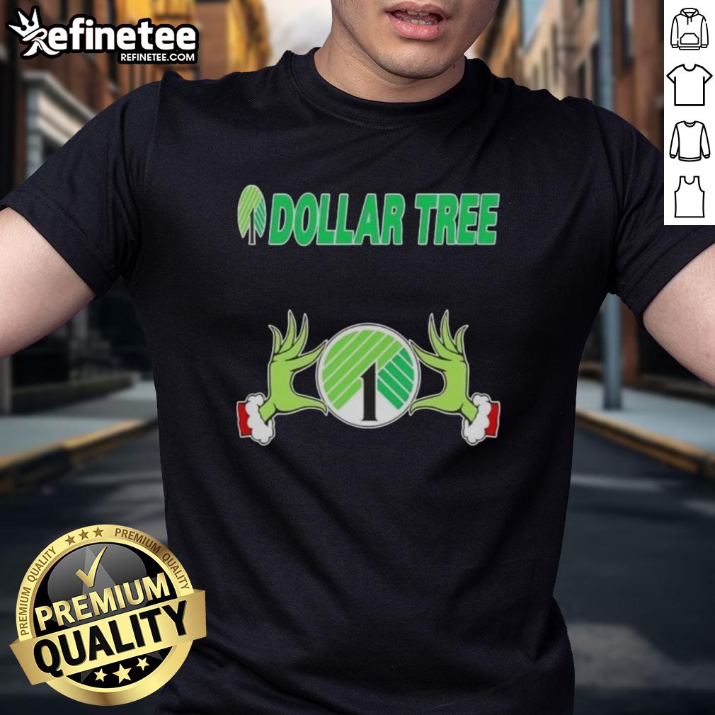 Original Grinch hands holding a heart on a Dollar Tree Christmas T-shirt, perfect for holiday cheer and festive spirit.