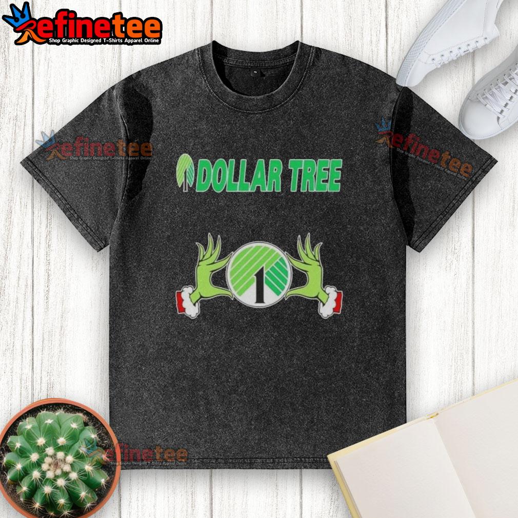 Original Grinch hands holding a heart on a washed Christmas T-shirt from Dollar Tree, perfect for holiday cheer.