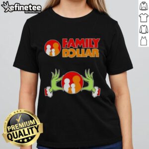 Original Grinch Hands Love Family Dollar Christmas Ladies Tee featuring festive design for holiday cheer.