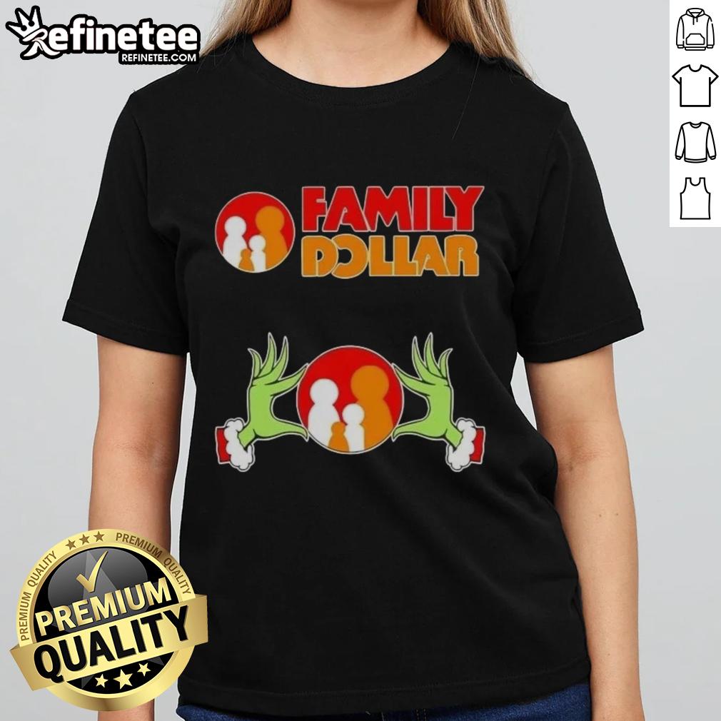 Original Grinch Hands Love Family Dollar Christmas Ladies Tee featuring festive design for holiday cheer.
