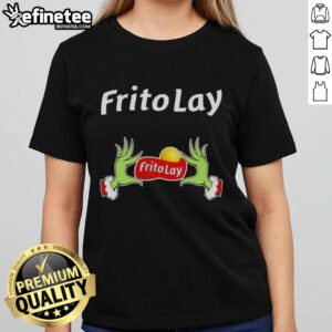 Original Grinch Hands Love Frito Lay Christmas Ladies Tee featuring festive design perfect for holiday celebrations.