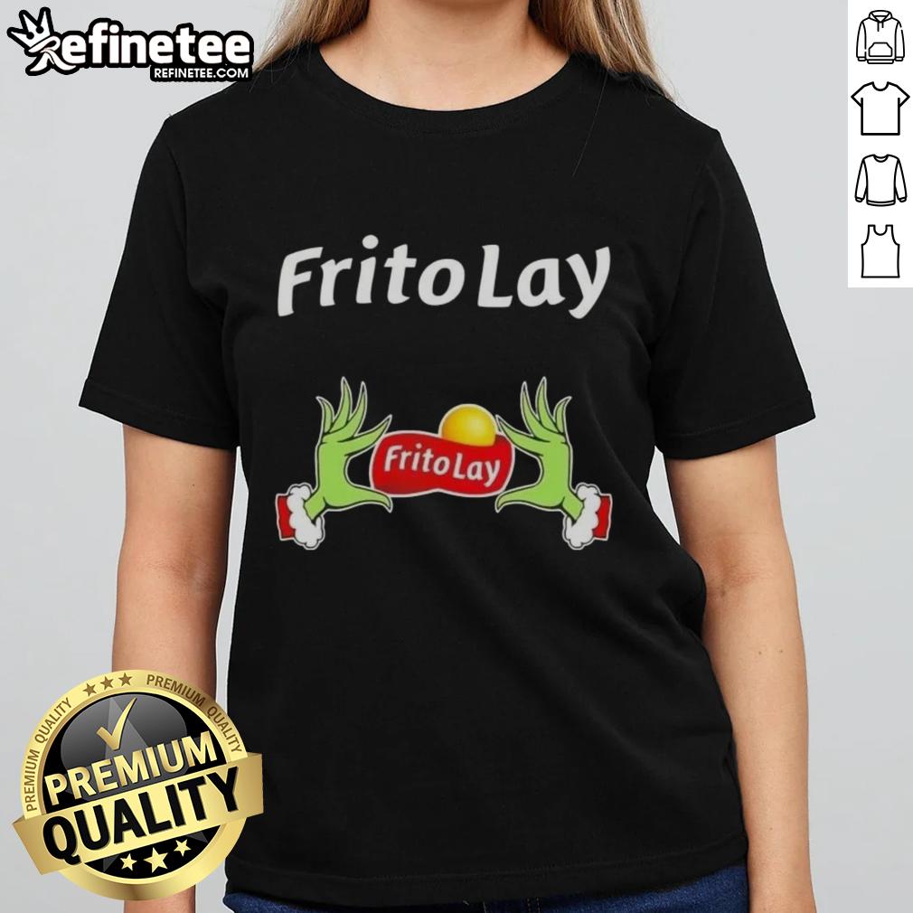 Original Grinch Hands Love Frito Lay Christmas Ladies Tee featuring festive design perfect for holiday celebrations.